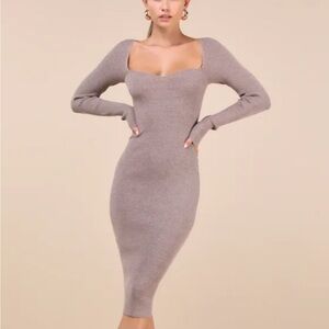 Lulu's Taupe Knit Bodycon Dress